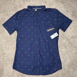 O'Neill navy Blue button down Shirt with Red Accents size L large NEW